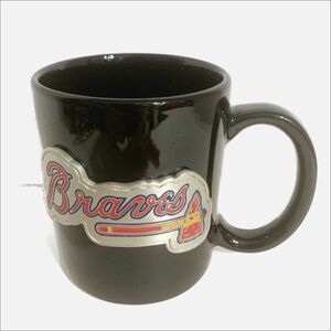 Vintage Atlanta Braves Black Coffee Mug Raised Metal Braves Emblem on the Front